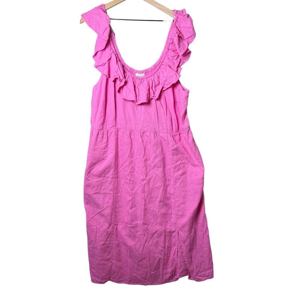Ava & Viv‎ Pink Linen Blend Ruffle Sleeves Dress Sundress Women’s Plus 1X